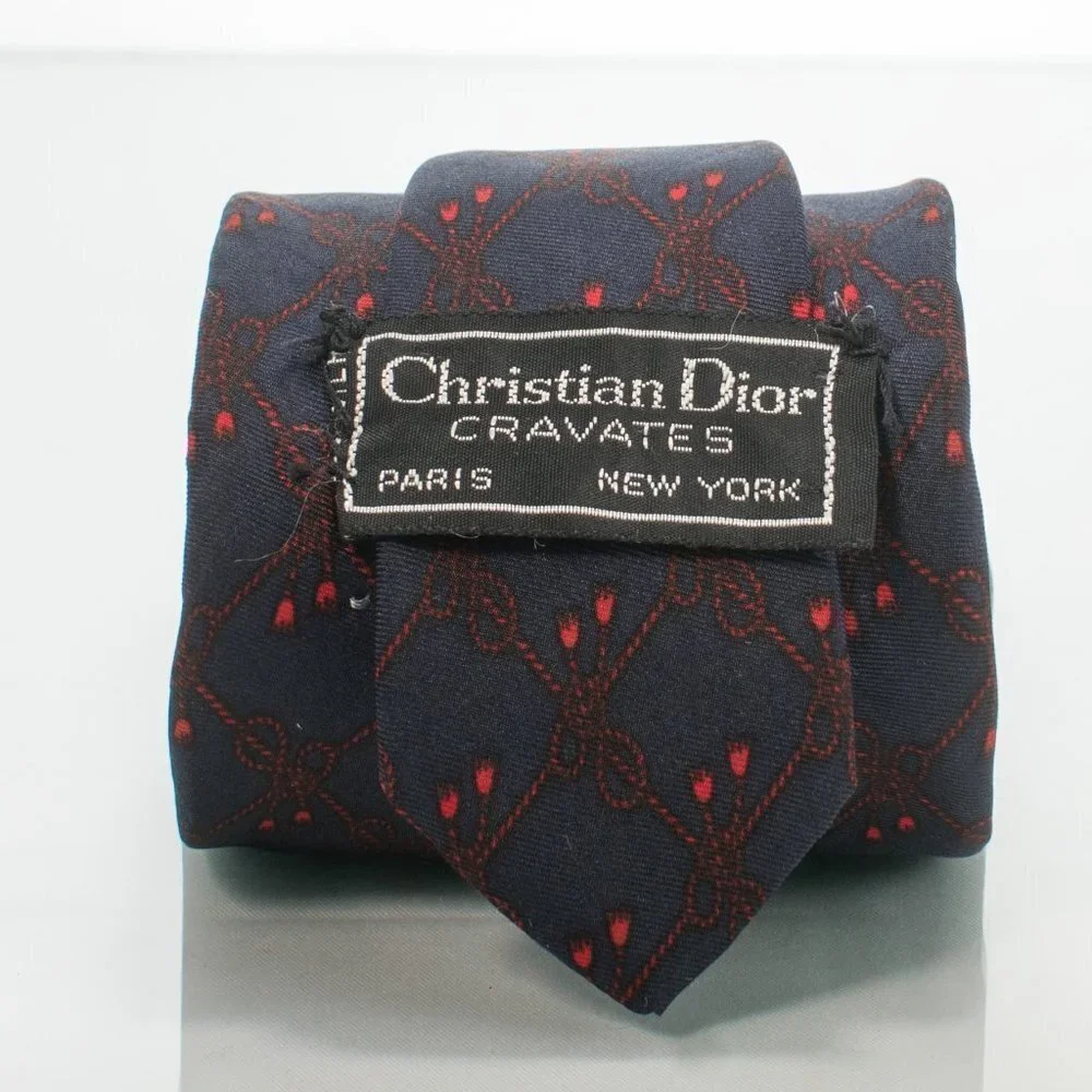 DIOR 100% Silk Tie | Blue with Red Ropes and Tassles Pattern